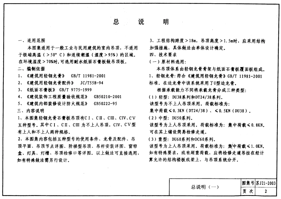 轻钢龙骨石膏饰面板吊顶  苏J21-2003.pdf_第2页