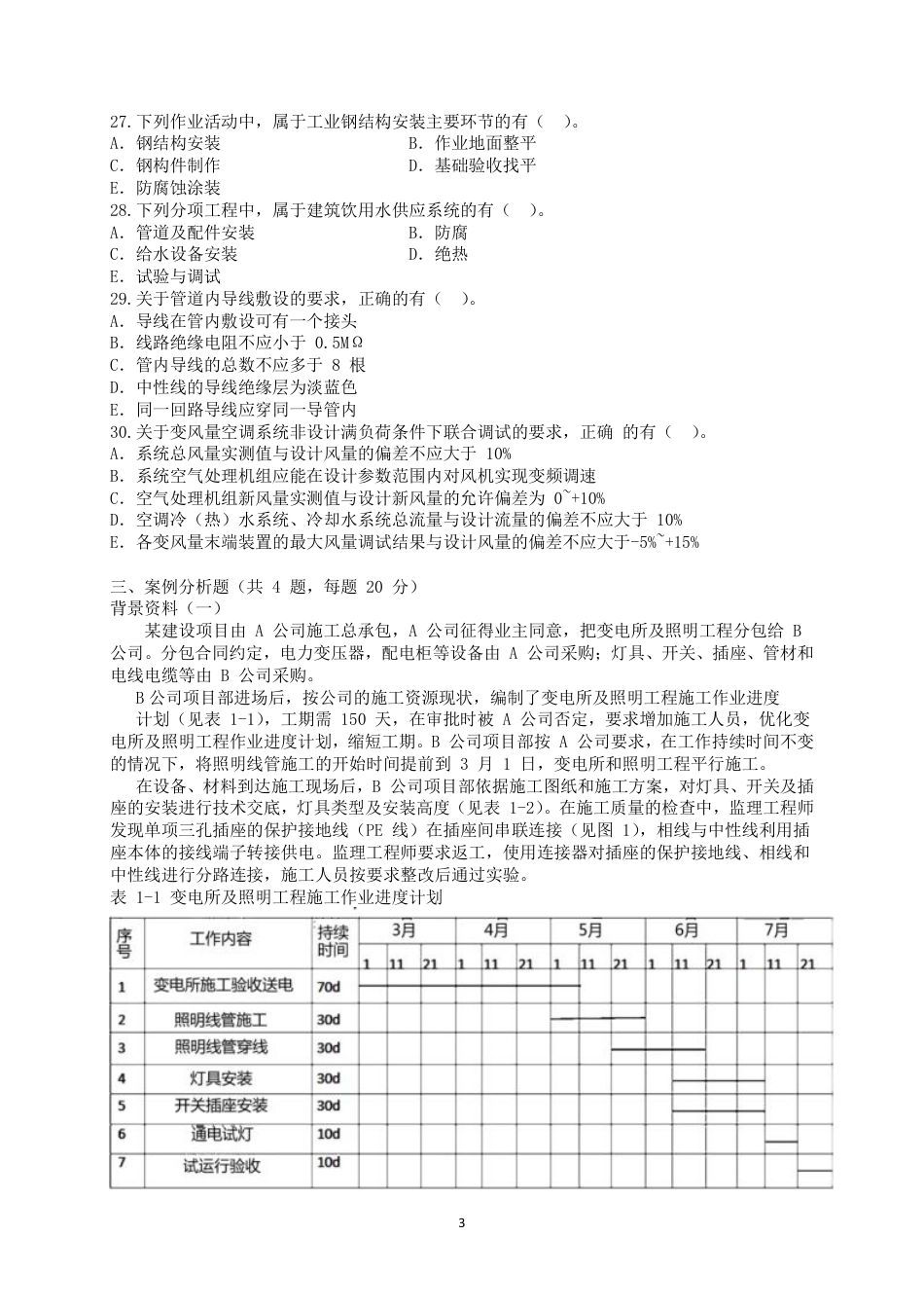 二级建造师 历年真题 机电工程管理与实务2019机电.pdf_第3页