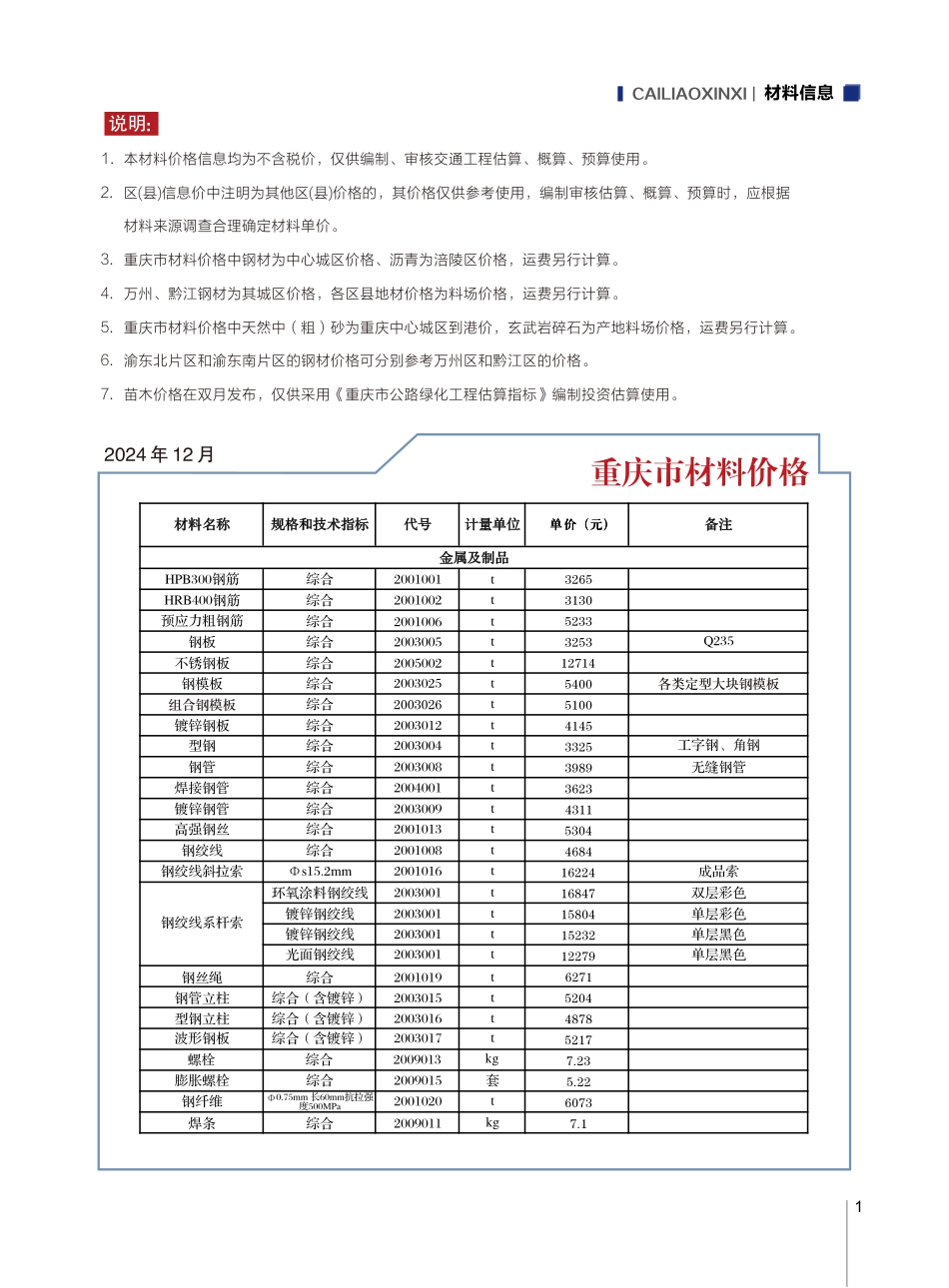 重庆市交通工程材料价格信息2025年第一期.pdf_第3页