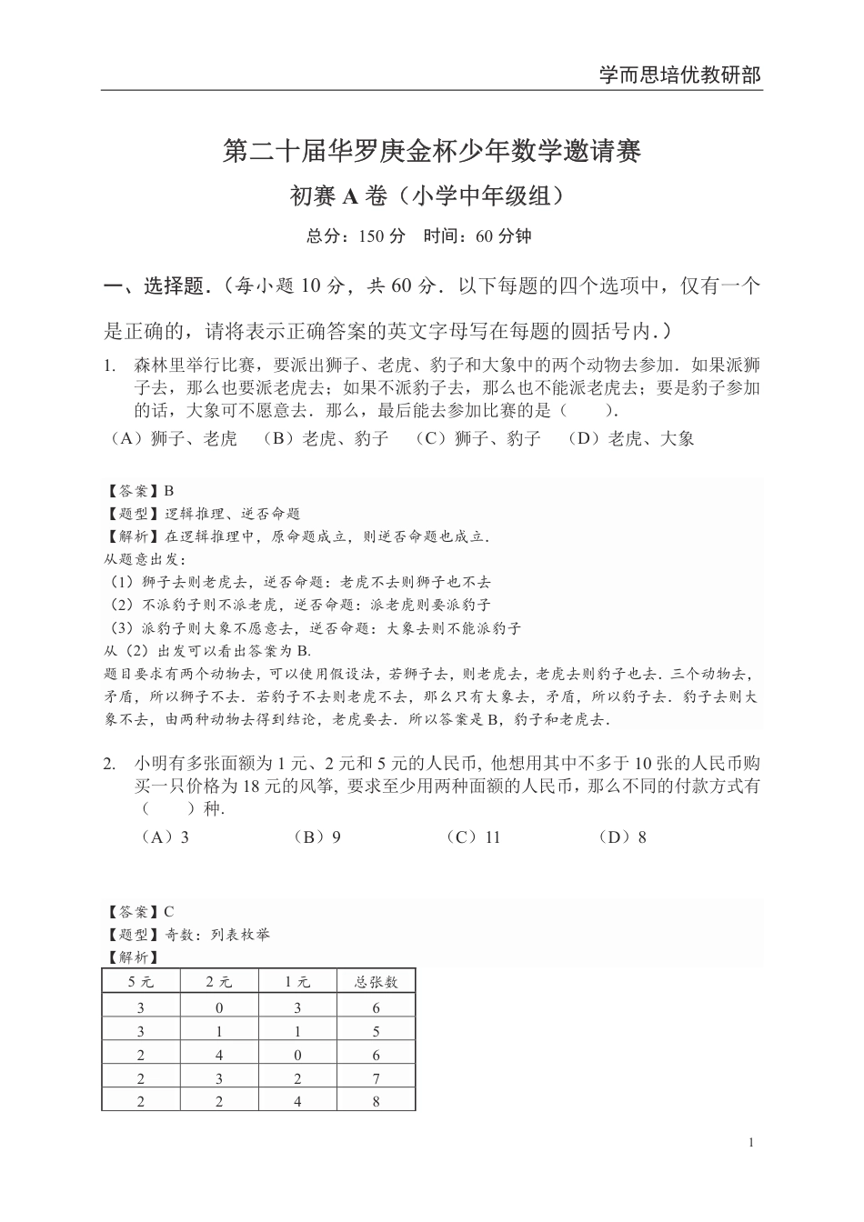 第20届华罗庚金杯少年数学邀请赛-初赛小中组 A.pdf_第1页