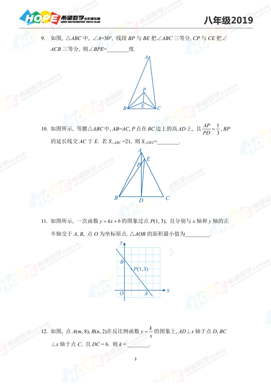 2019希望数学少年俱乐部思维挑战真题八年级.pdf_第3页