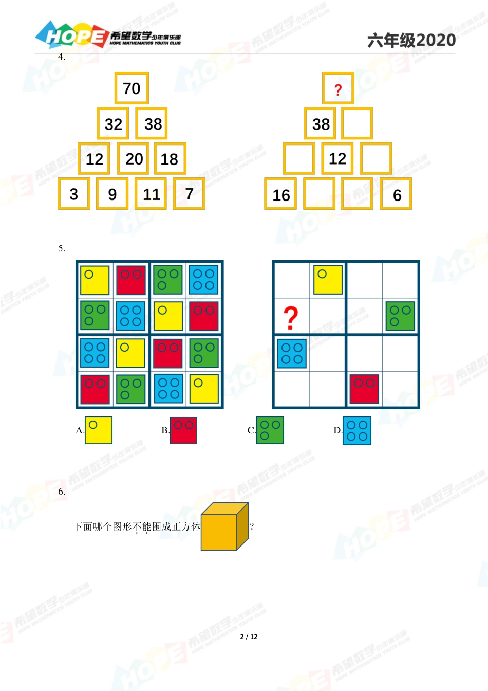 希望数学2020思维挑战真题六年级 .pdf_第2页