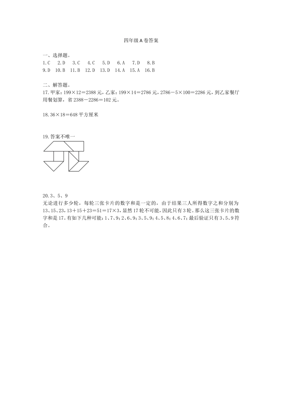 第22届WMO数学创新讨论大会地方初赛四年级初赛A卷答案.doc_第1页