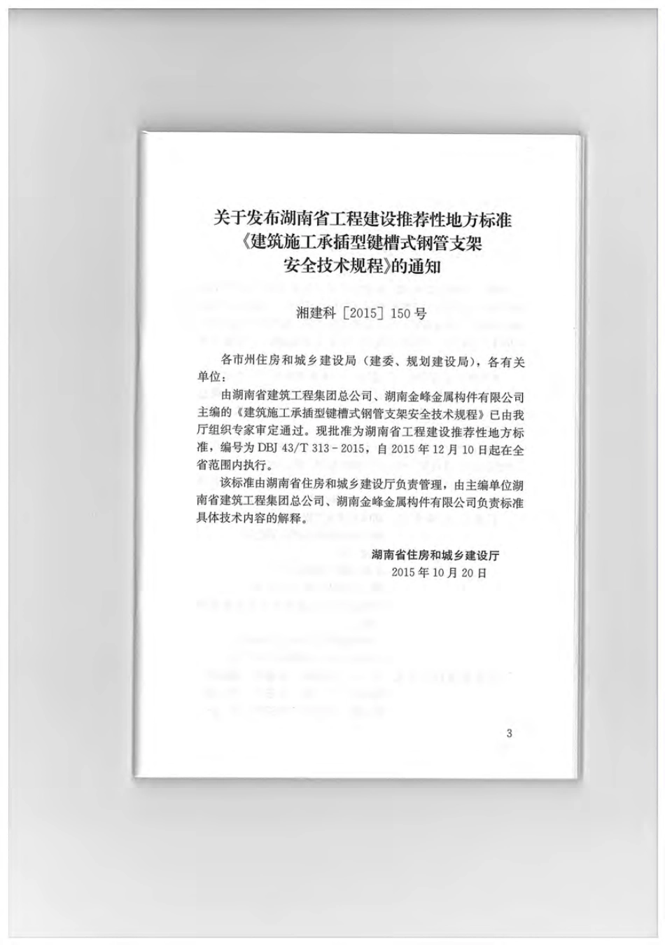 DBJ 43T 313-2015 建筑施工承插型键槽式钢管支架安全技术规程.pdf_第3页