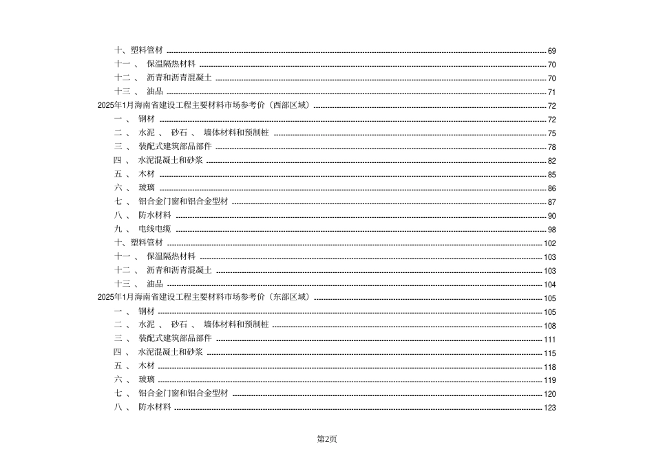 2025年1月海南省建设工程主要材料、园林绿化苗木、施工机具与周转材料租赁市场参考价-海口、三亚信息价.pdf_第2页